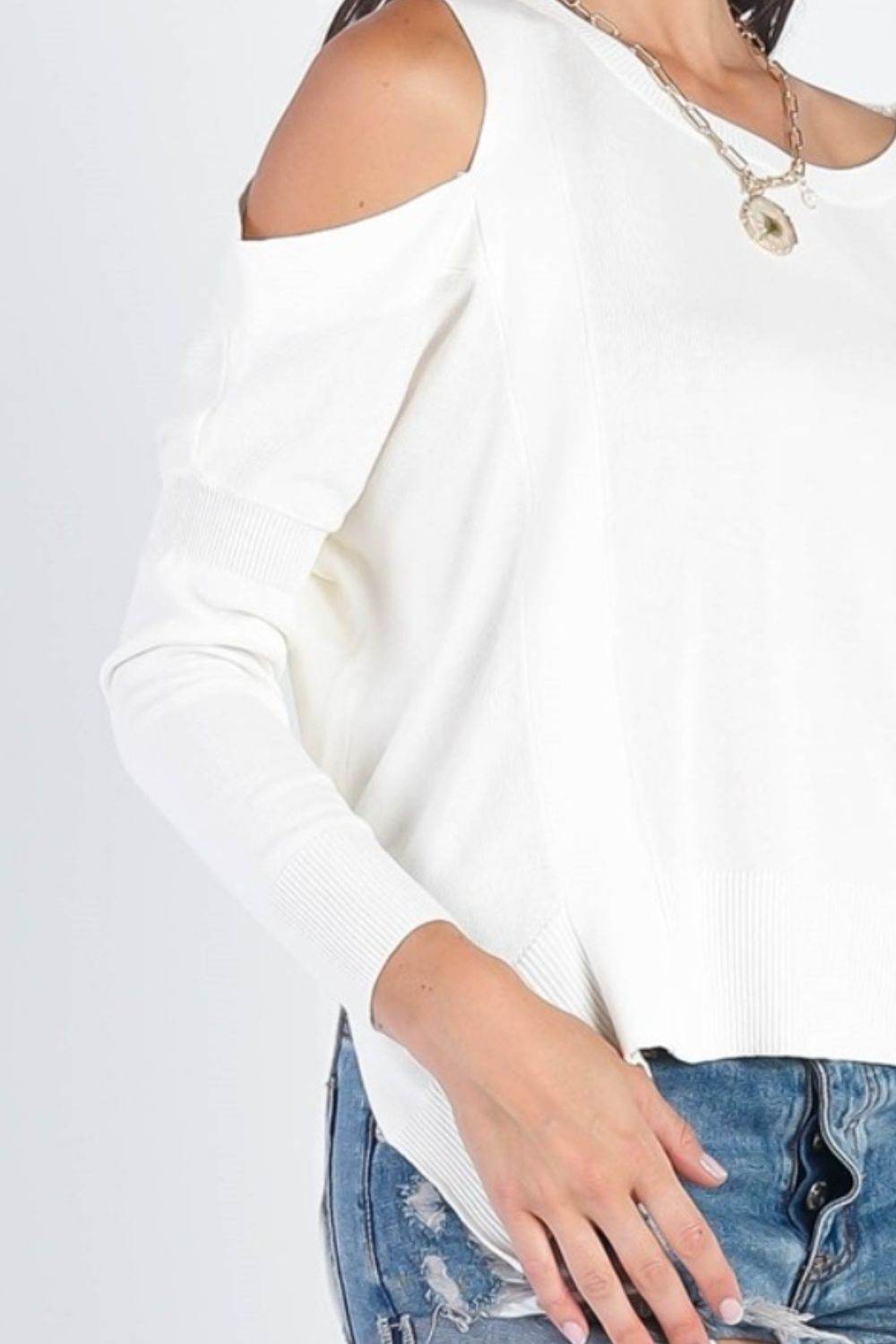 UNIQ Cold Shoulder Long Sleeve Knit Top - DaTrendStore.Com