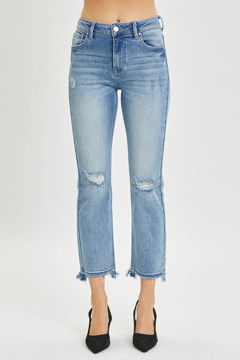 RISEN Full Size High Rise Distressed Cropped Straight Jeans - DaTrendStore.Com
