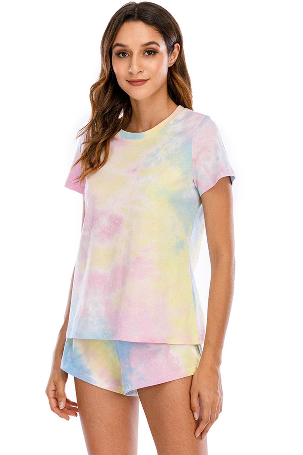 Tie-Dye Round Neck Short Sleeve Top and Shorts Lounge Set - DaTrendStore.Com