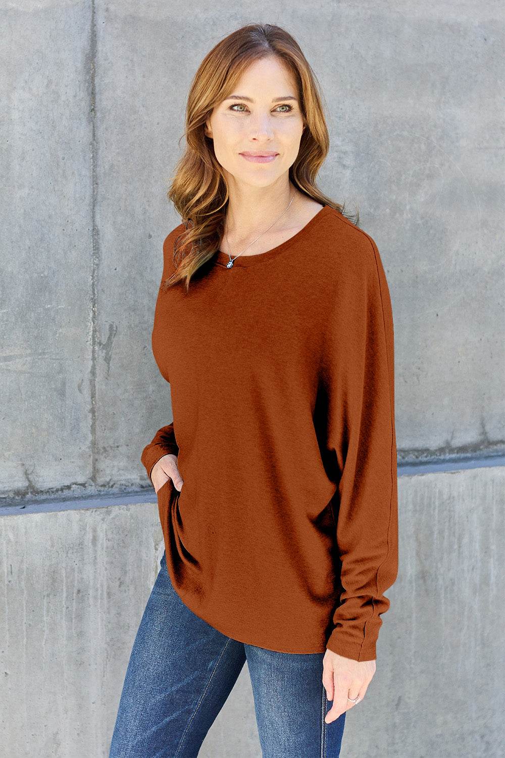 Double Take Full Size Round Neck Long Sleeve T-Shirt - DaTrendStore.Com
