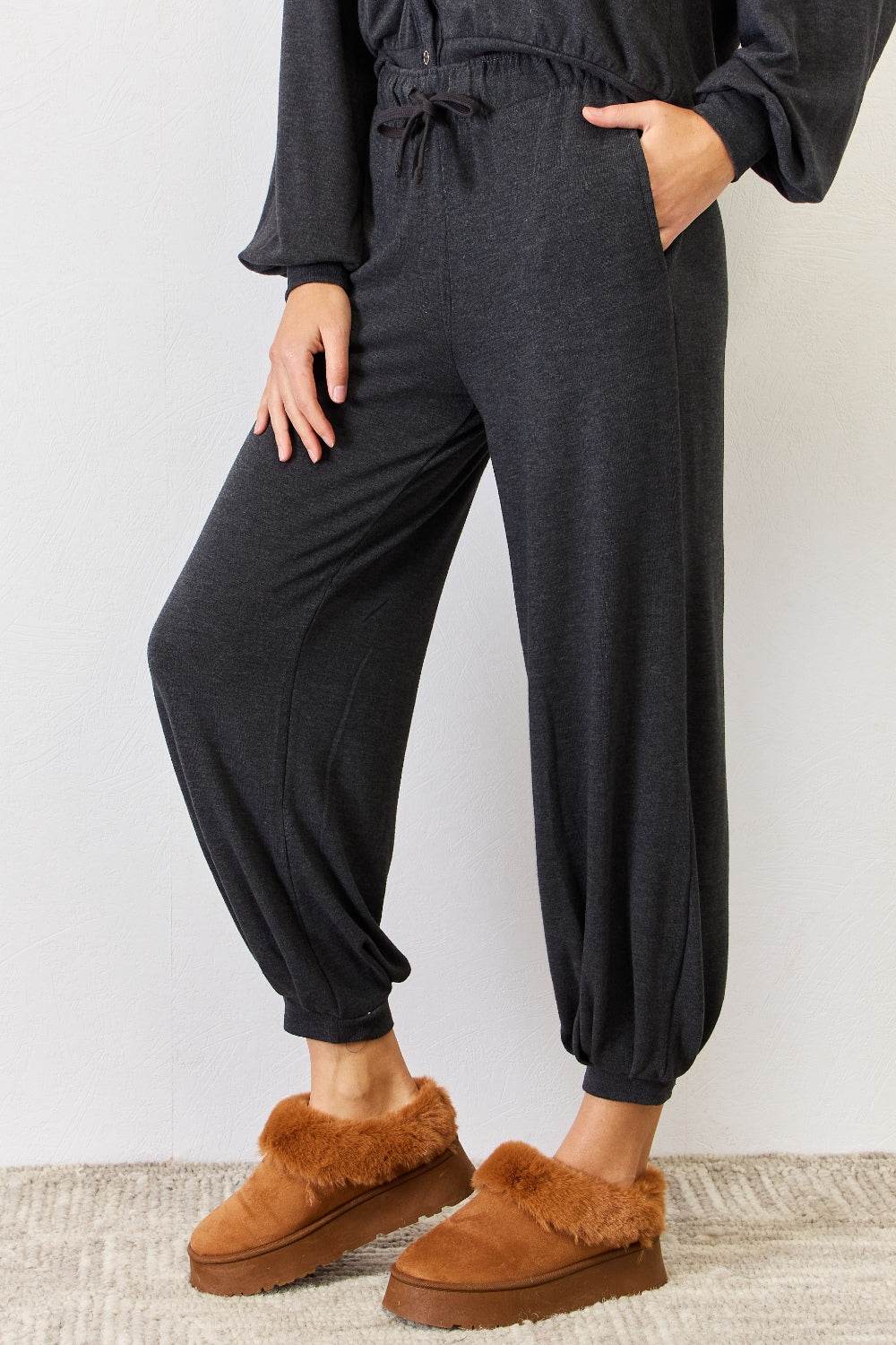 RISEN Ultra Soft High Waist Drawstring Lounge Joggers - DaTrendStore.Com