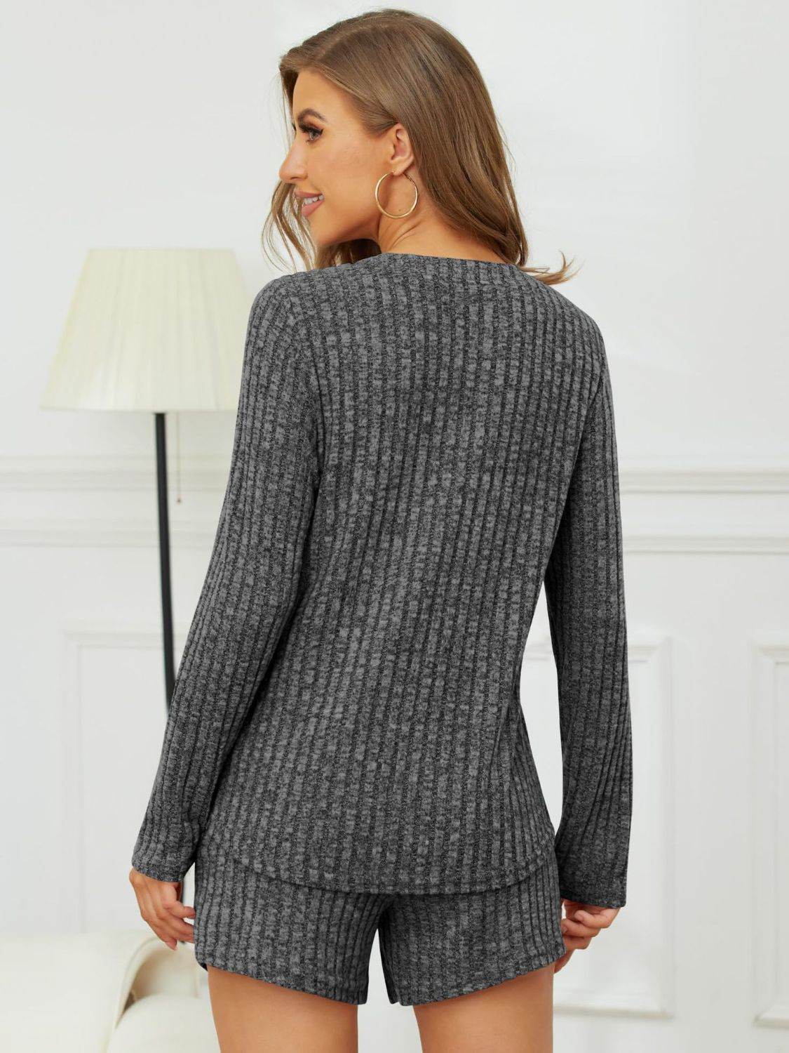 Ribbed Round Neck Top and Shorts Set - DaTrendStore.Com
