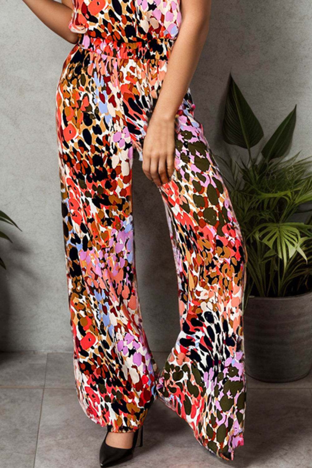 Tied Printed Mock Neck Top and Pants Set - DaTrendStore.Com