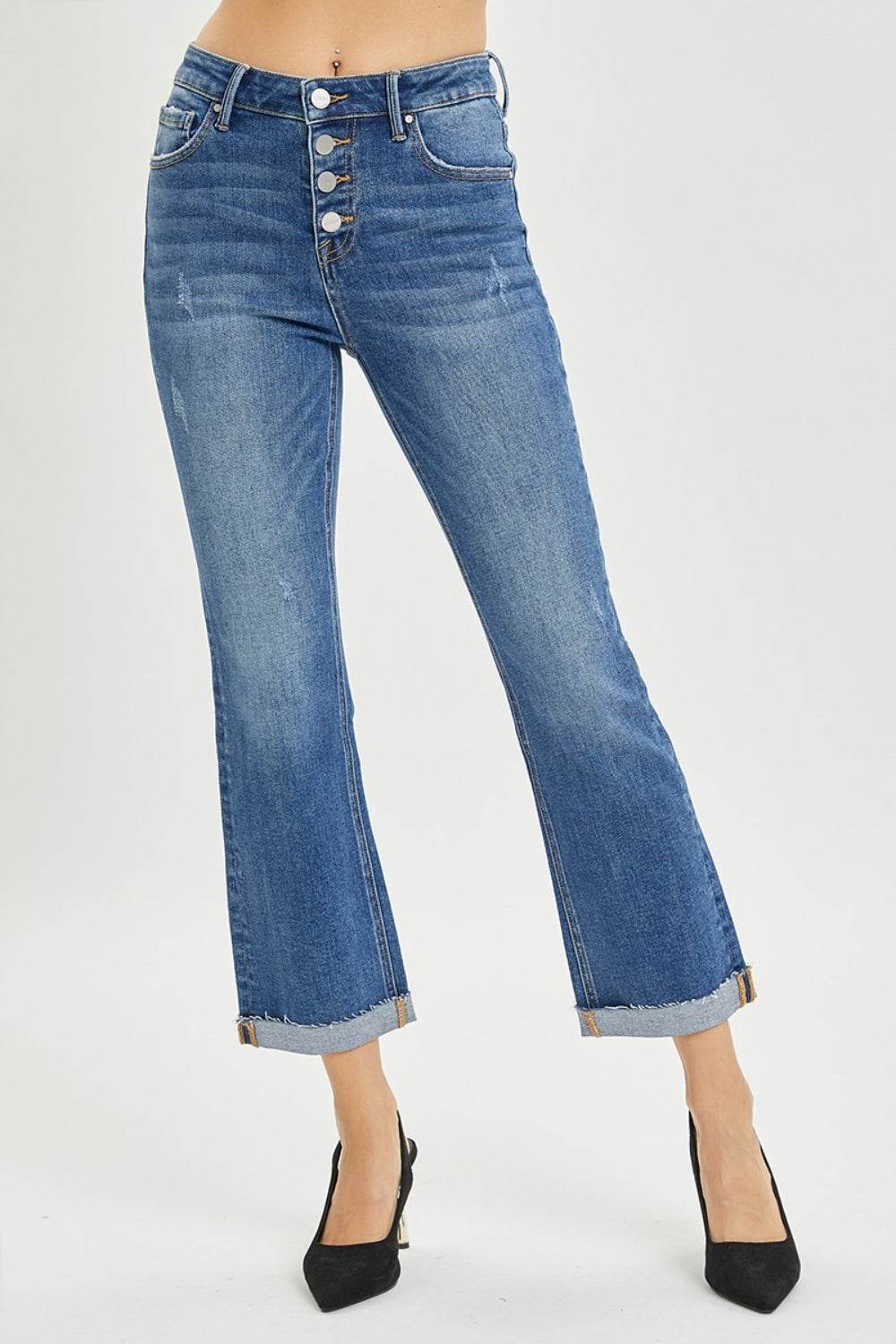 RISEN Full Size Button Fly Cropped Bootcut Jeans - DaTrendStore.Com