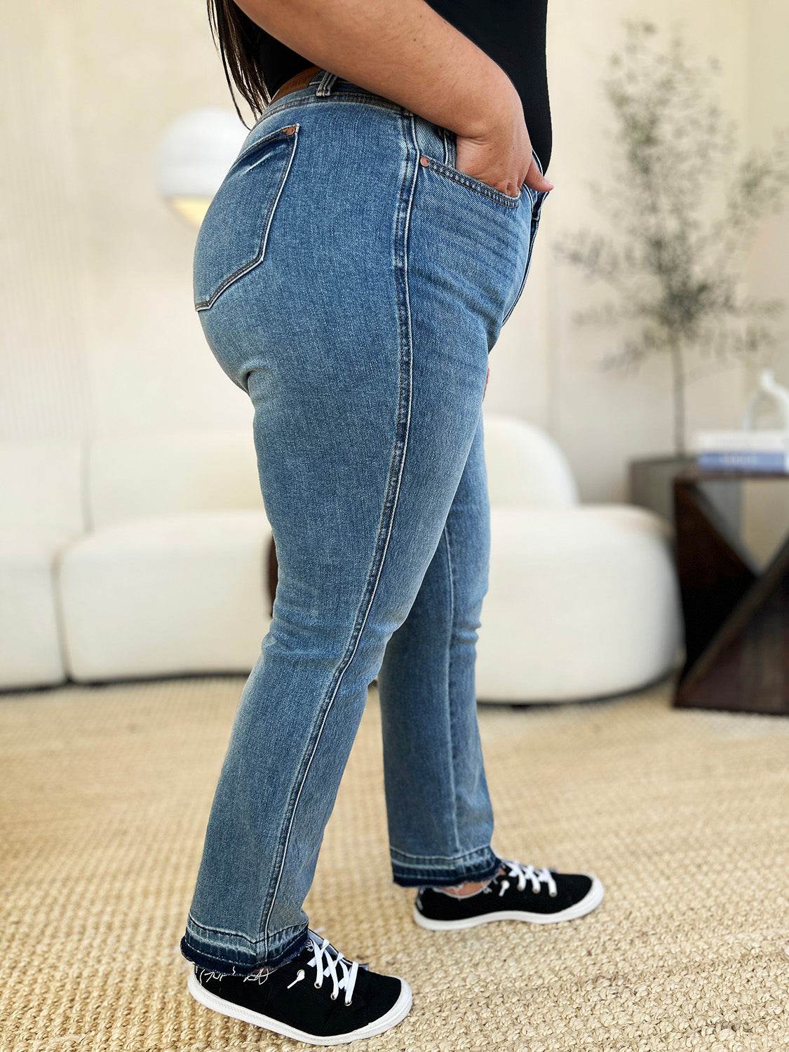 Judy Blue Full Size Mid Rise Rigid Magic Release Hem Jeans - DaTrendStore.Com