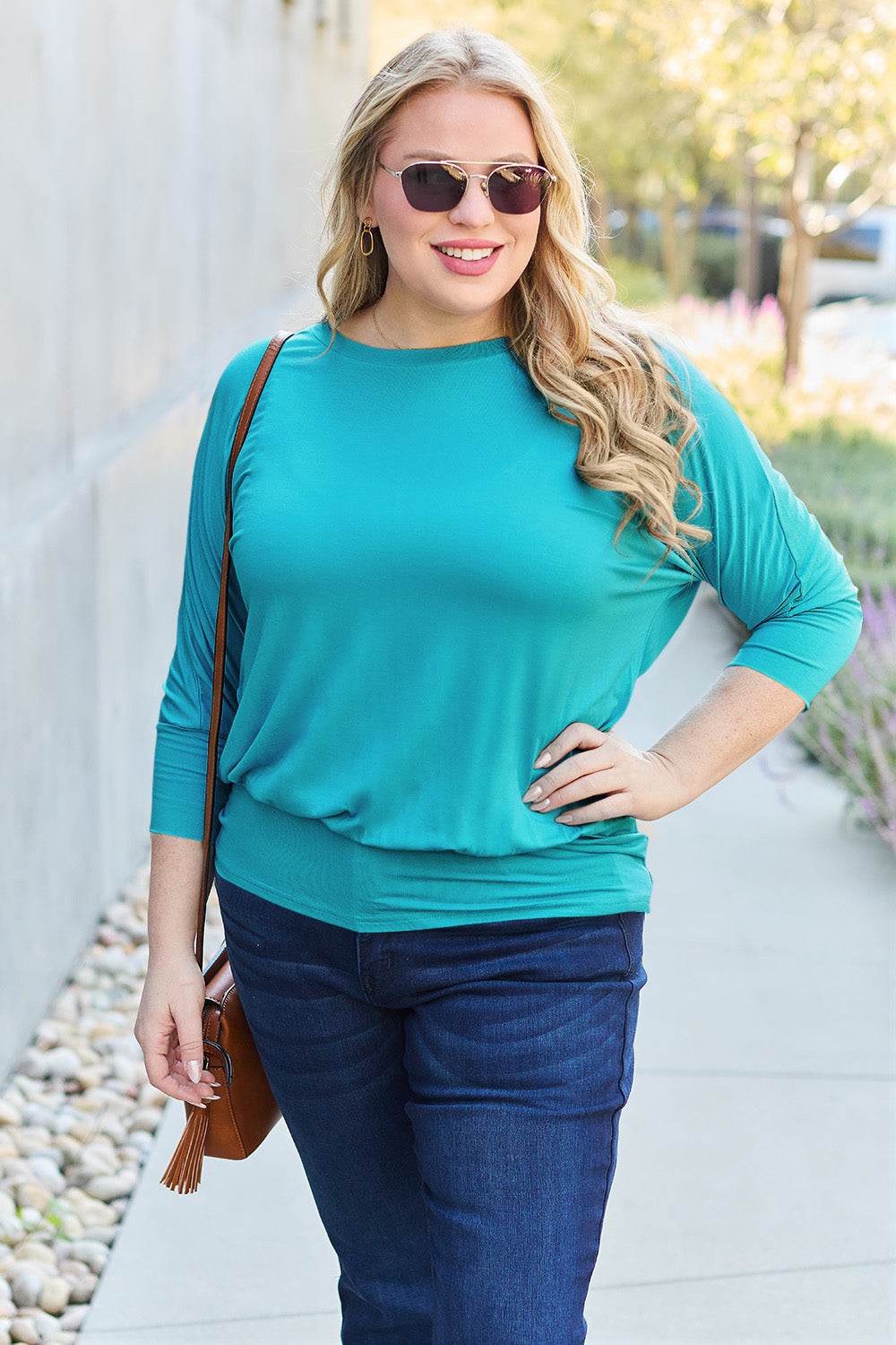 Basic Bae Full Size Round Neck Batwing Sleeve Top - DaTrendStore.Com