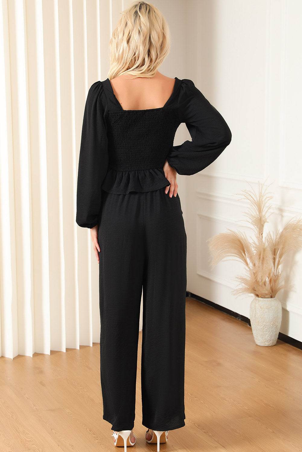 Smocked Square Neck Top and Pants Set - DaTrendStore.Com