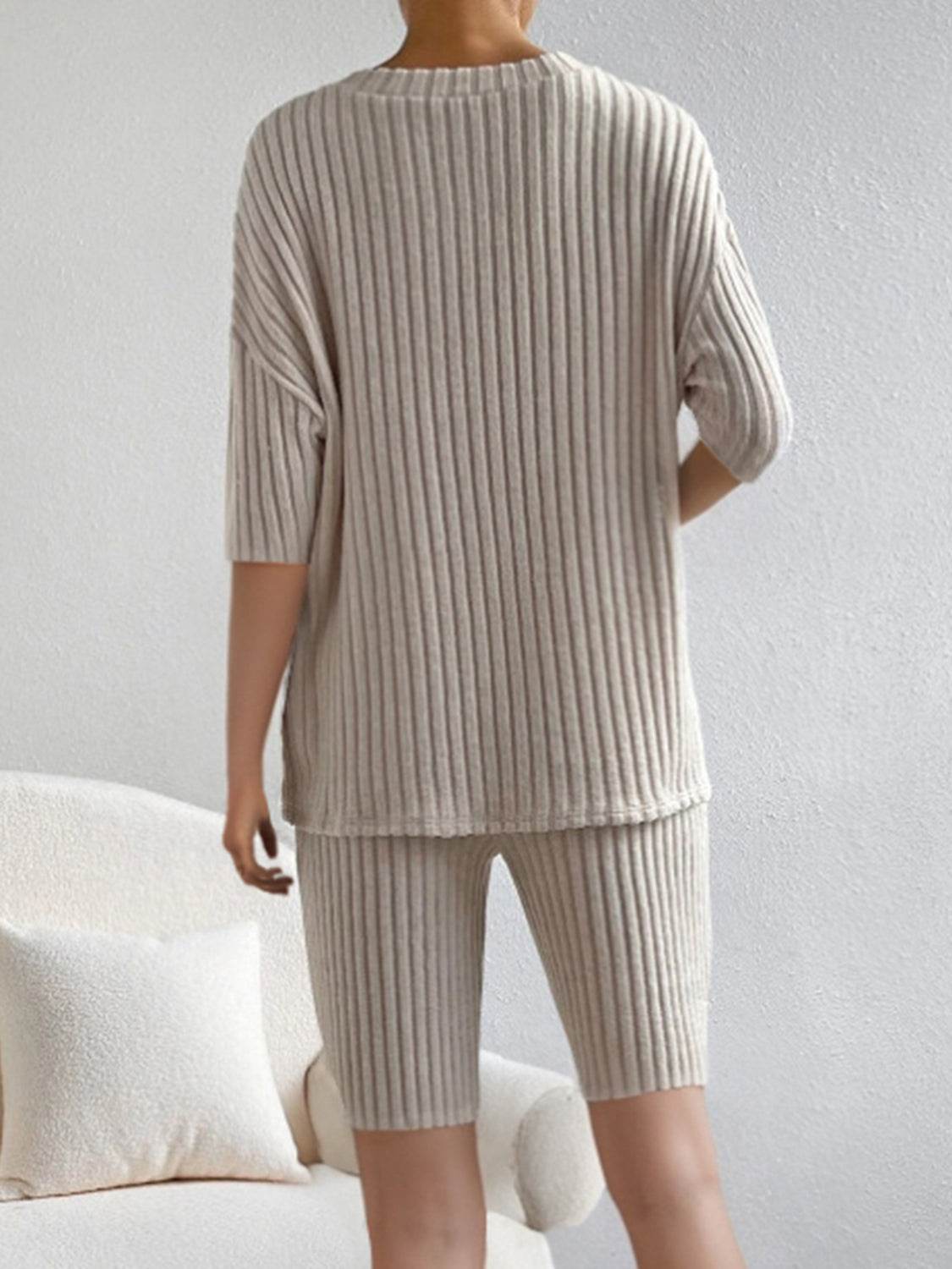 Ribbed V-Neck Top and Shorts Set - DaTrendStore.Com