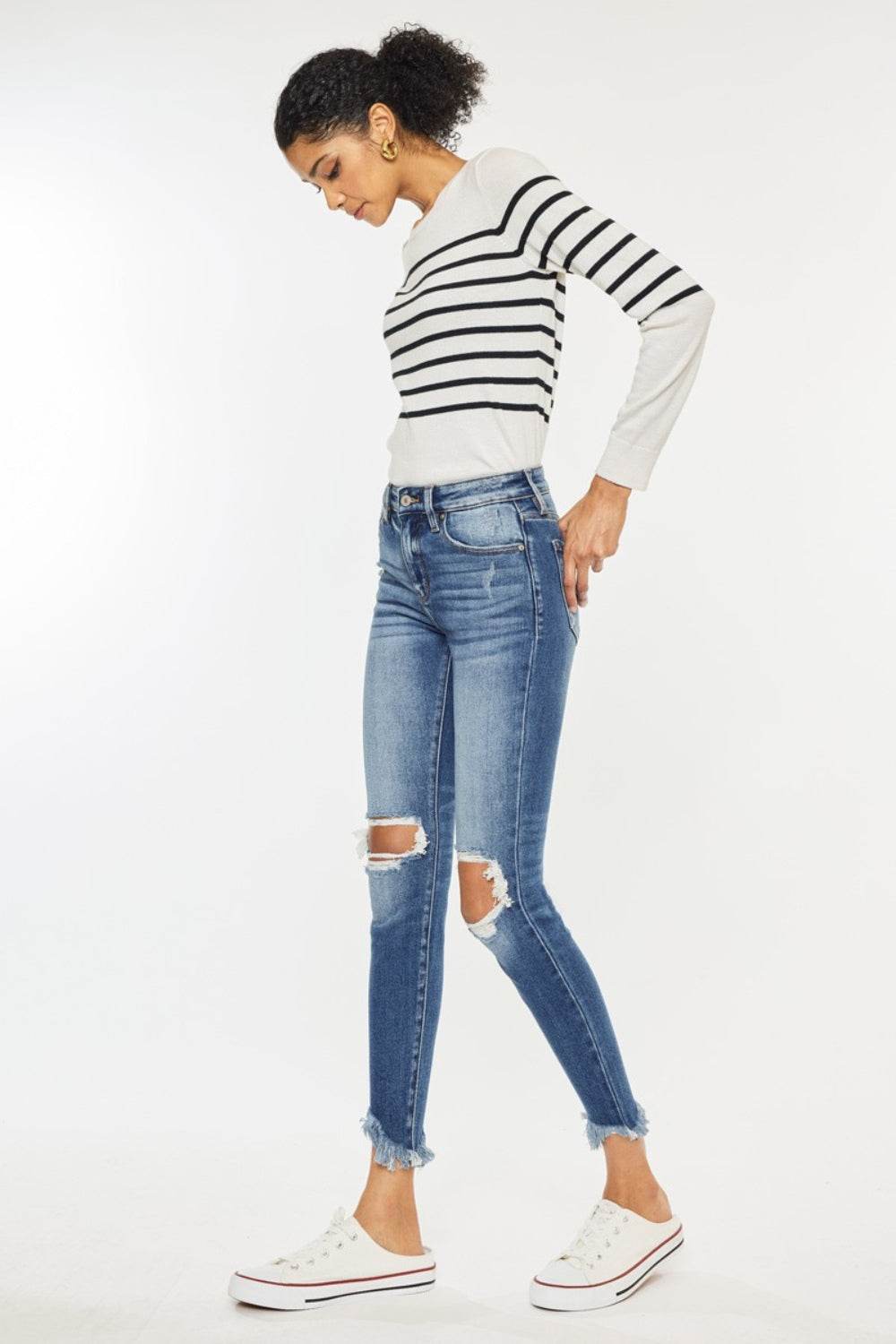 Kancan High Waist Distressed Raw Hem Ankle Skinny Jeans - DaTrendStore.Com