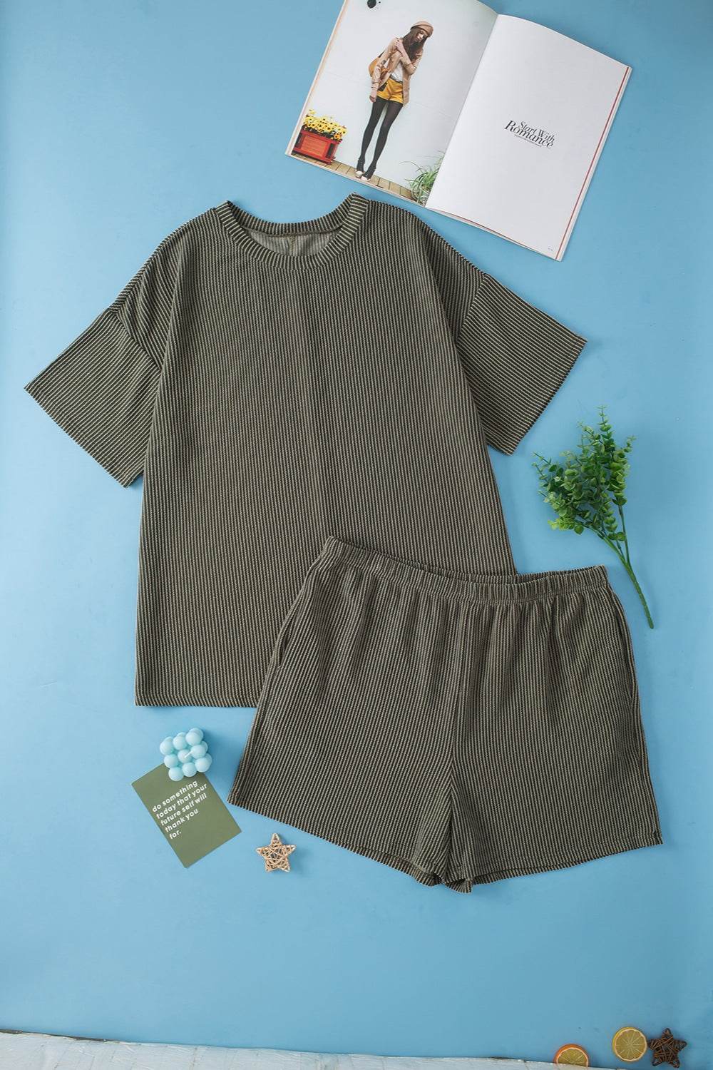 Plus Size Round Neck Top and Pocketed Shorts Set - DaTrendStore.Com