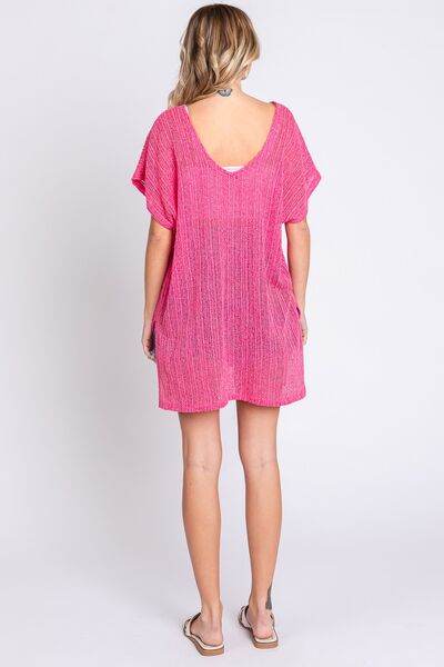 GeeGee Short Sleeve Side Slit Knit Cover Up Dress - DaTrendStore.Com