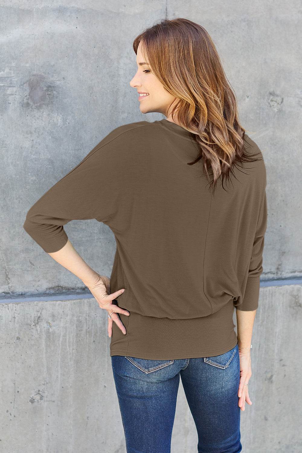 Basic Bae Full Size Round Neck Batwing Sleeve Top - DaTrendStore.Com