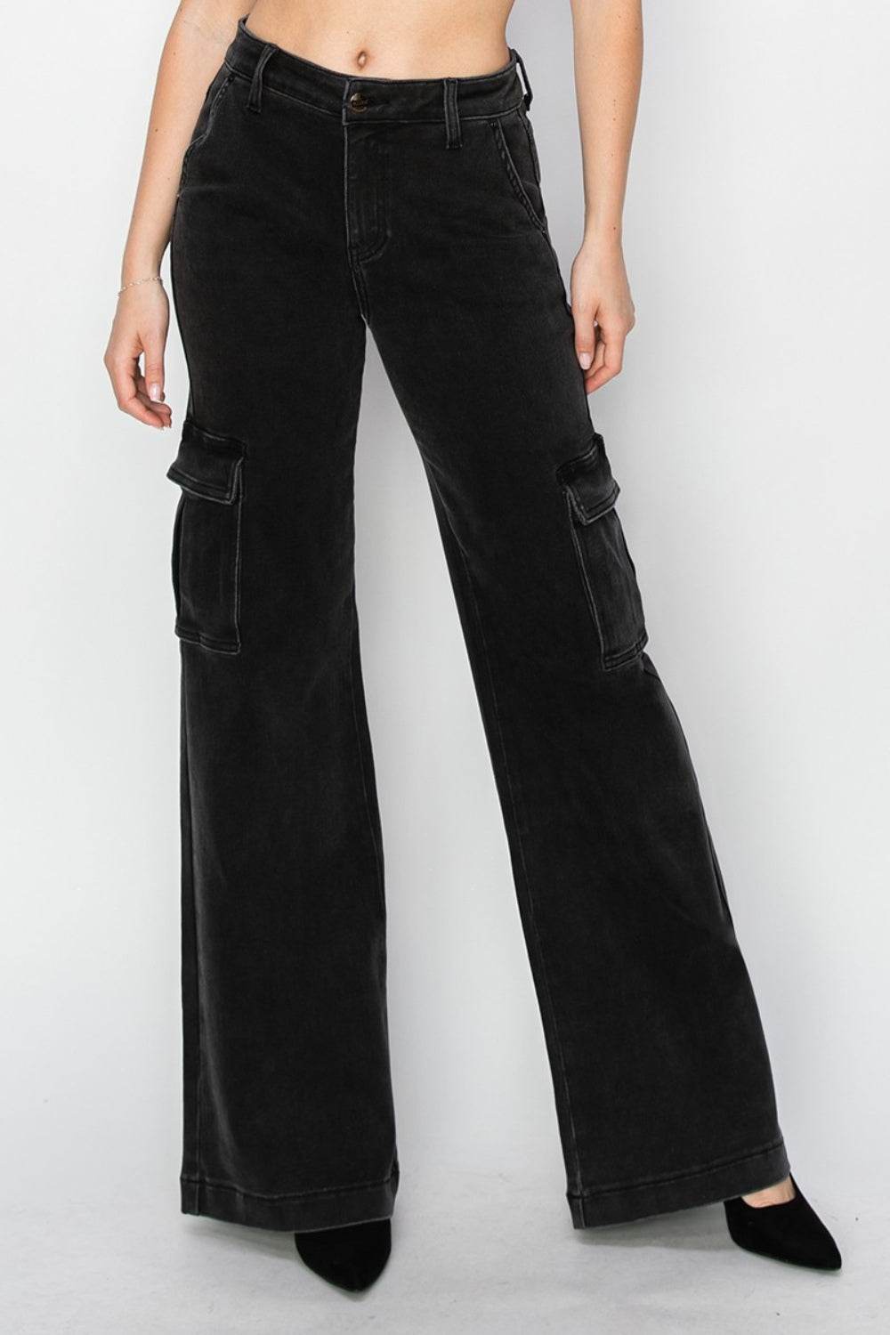 Risen Full Size High Rise Wide Leg Cargo Jeans - DaTrendStore.Com