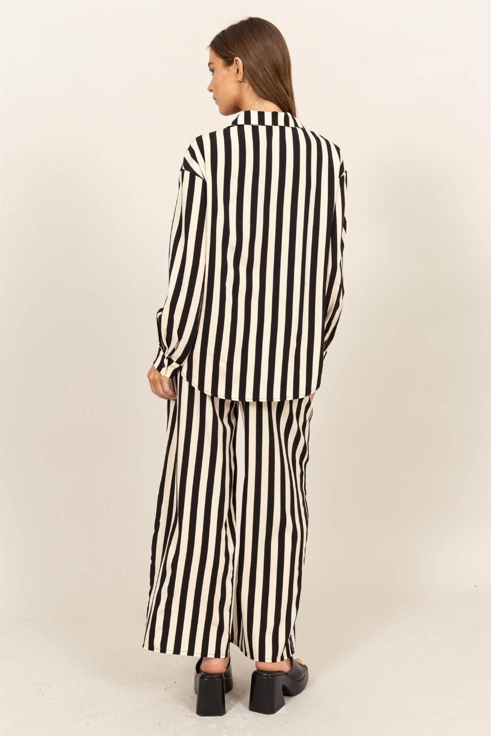 HYFVE Striped Button Up Shirt and Pants Set - DaTrendStore.Com