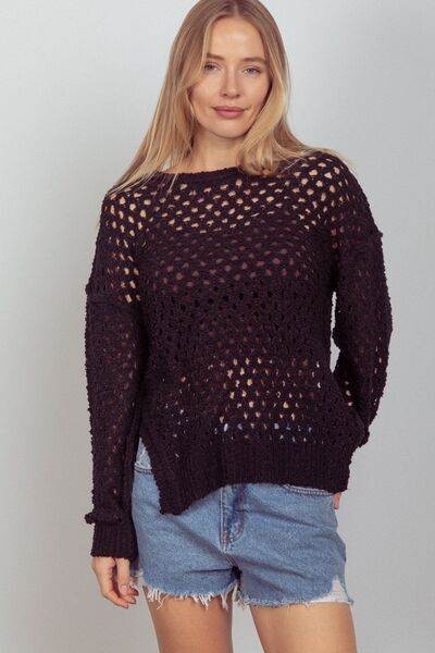 VERY J Openwork Slit Knit Cover Up - DaTrendStore.Com