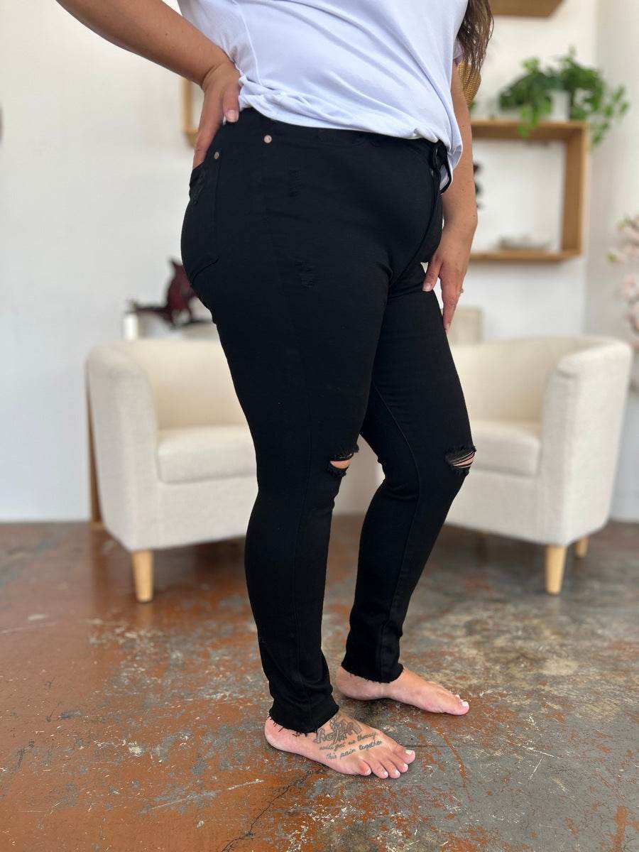 Judy Blue Full Size Distressed Tummy Control High Waist Skinny Jeans - DaTrendStore.Com