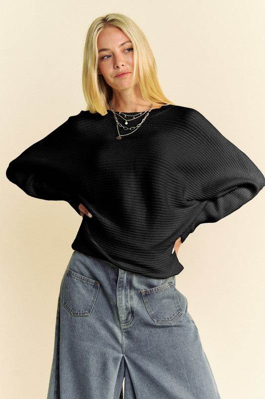 Davi & Dani Round Neck Batwing Sleeve Sweater - DaTrendStore.Com