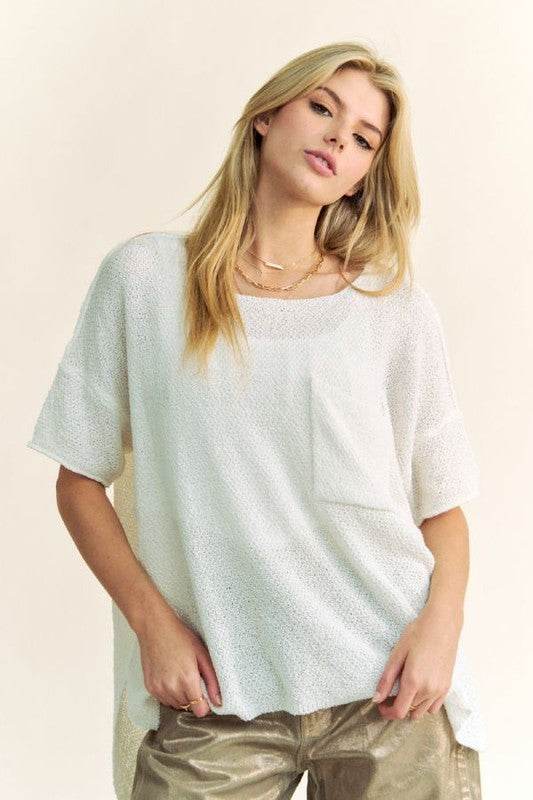 Davi & Dani Side Slit Round Neck Half Sleeve Knit Top - DaTrendStore.Com
