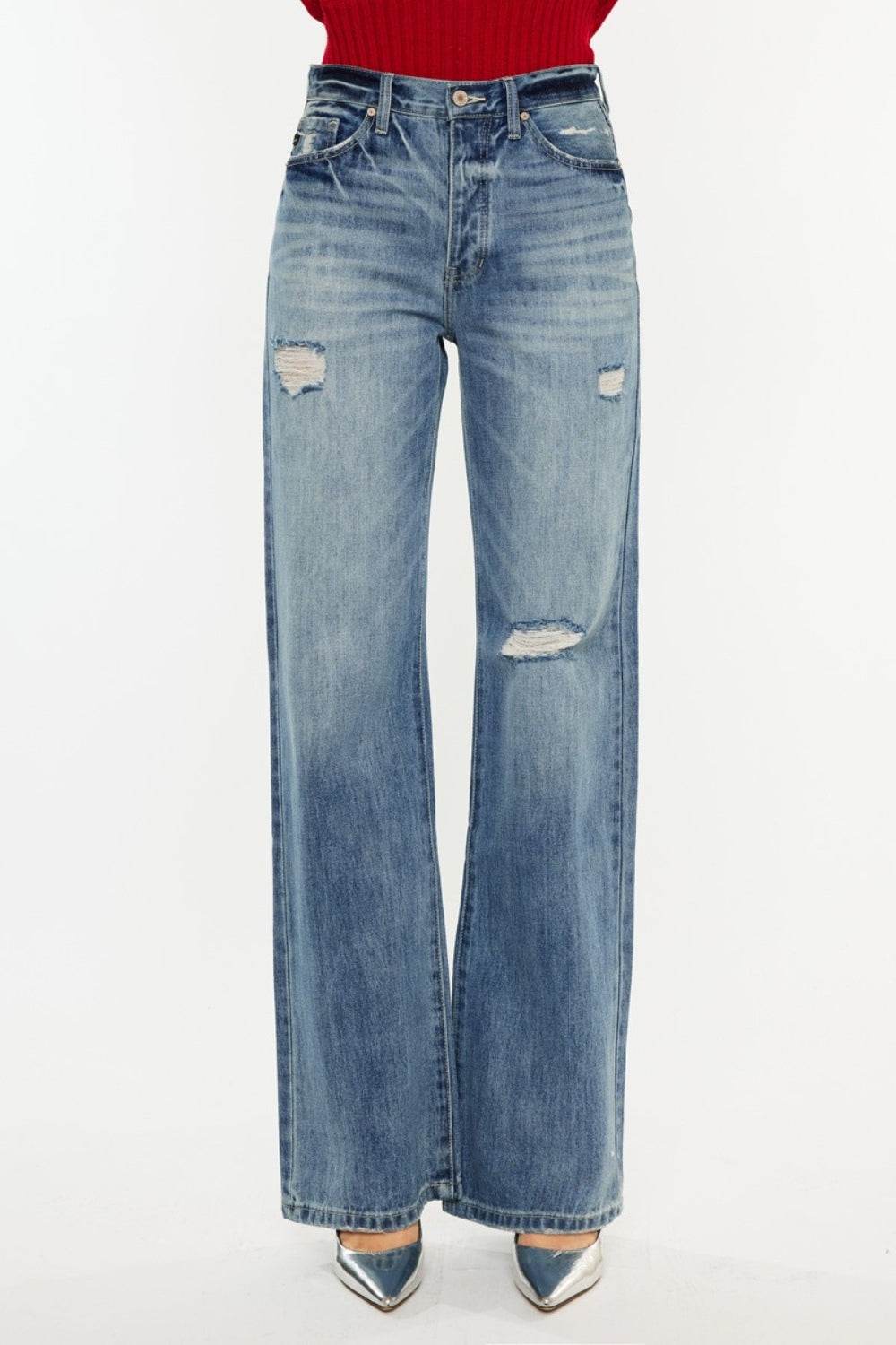 Kancan Distressed High Waist Bootcut Jeans - DaTrendStore.Com