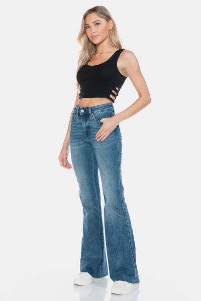 Judy Blue Full Size Tummy Control Cut Hem Flare Jeans - DaTrendStore.Com