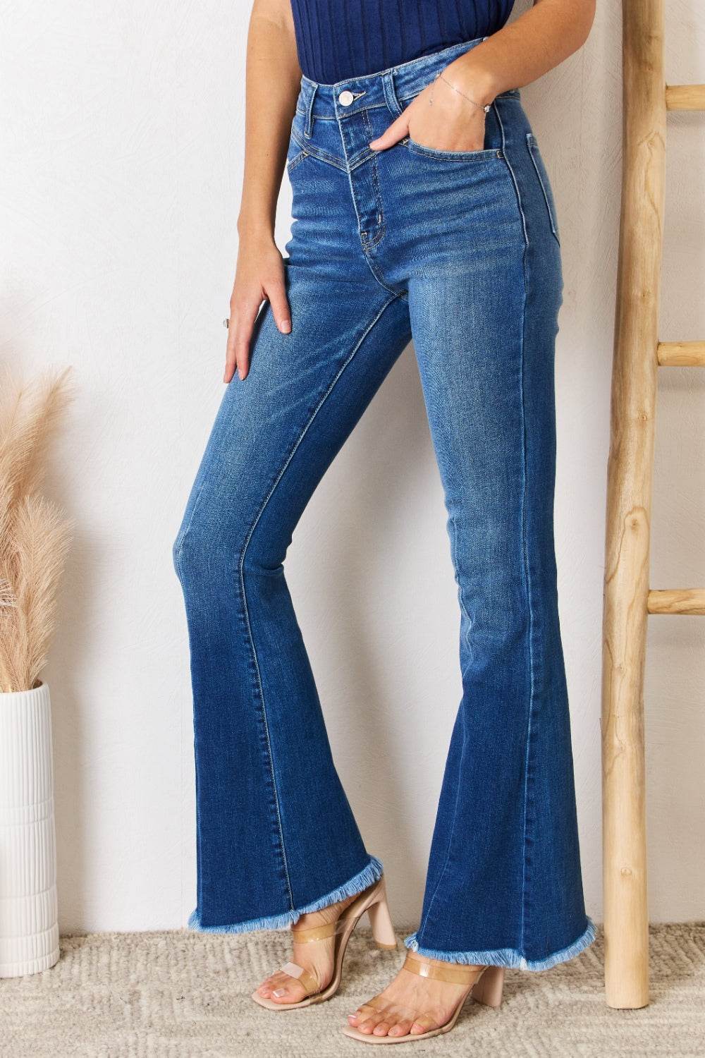 Kancan High Rise Raw Hem Flare Jeans - DaTrendStore.Com