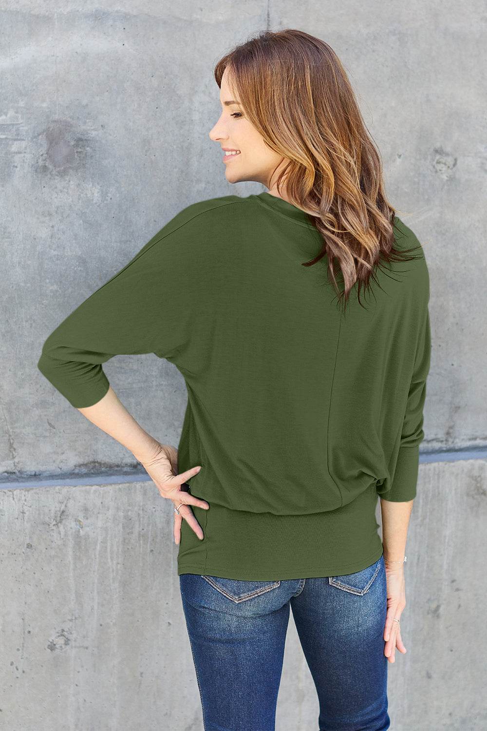 Basic Bae Full Size Round Neck Batwing Sleeve Top - DaTrendStore.Com