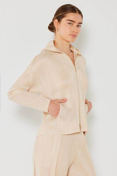 Marina West Swim Pleated Hood Jacket with 2 Way Zipper - DaTrendStore.Com