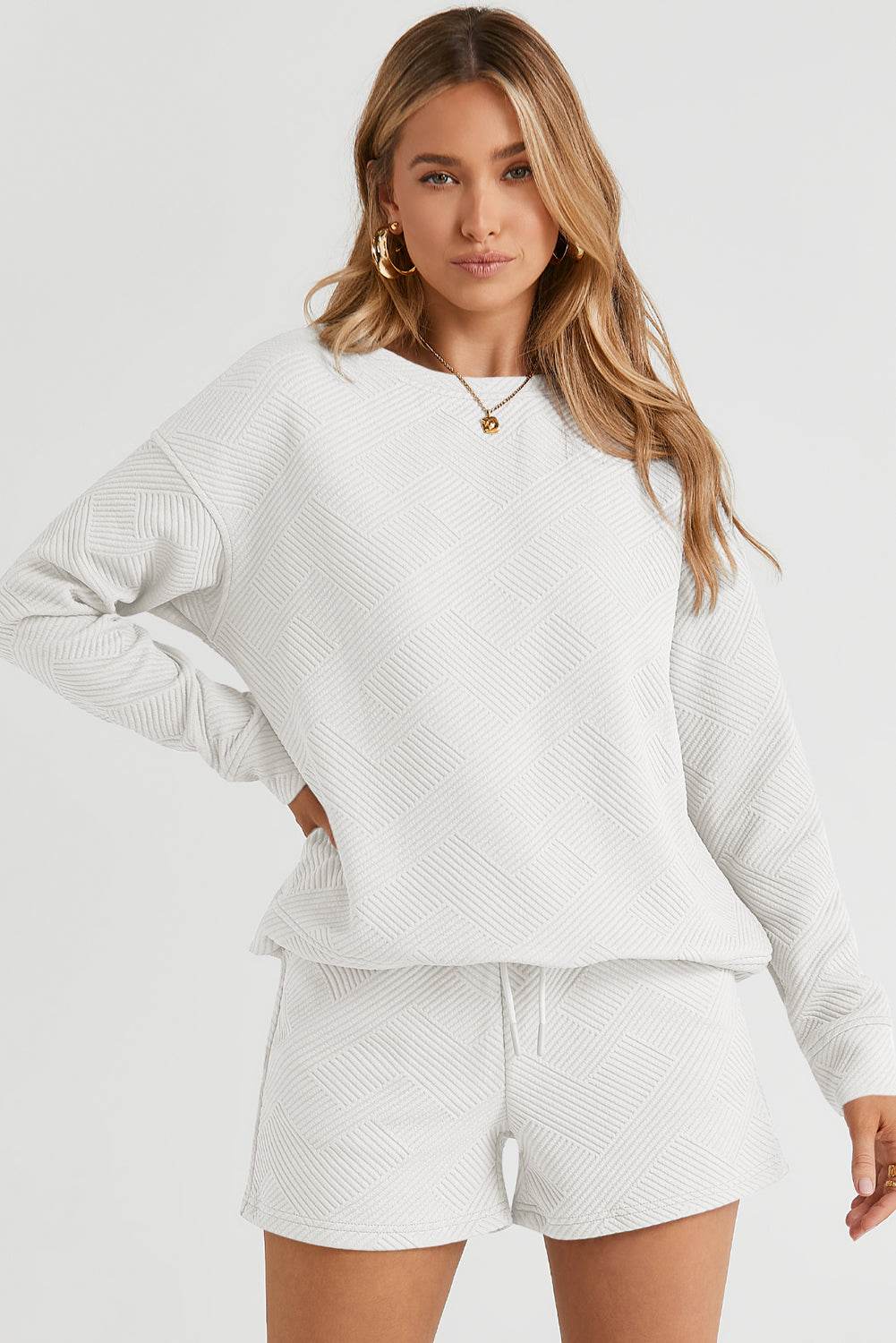 Round Neck Dropped Shoulder Top and Shorts Set - DaTrendStore.Com
