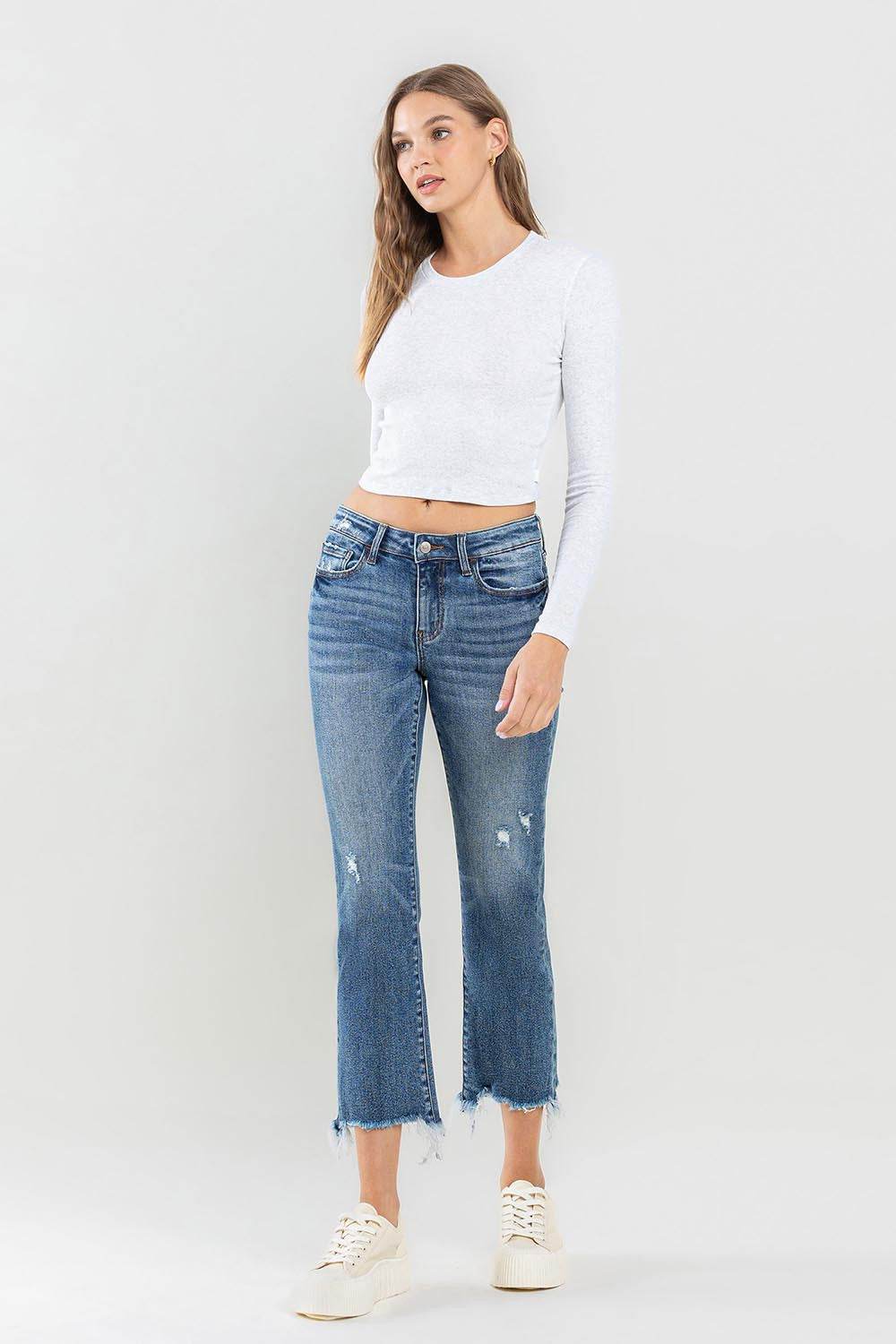 Lovervet Mid Rise Frayed Hem Jeans - DaTrendStore.Com