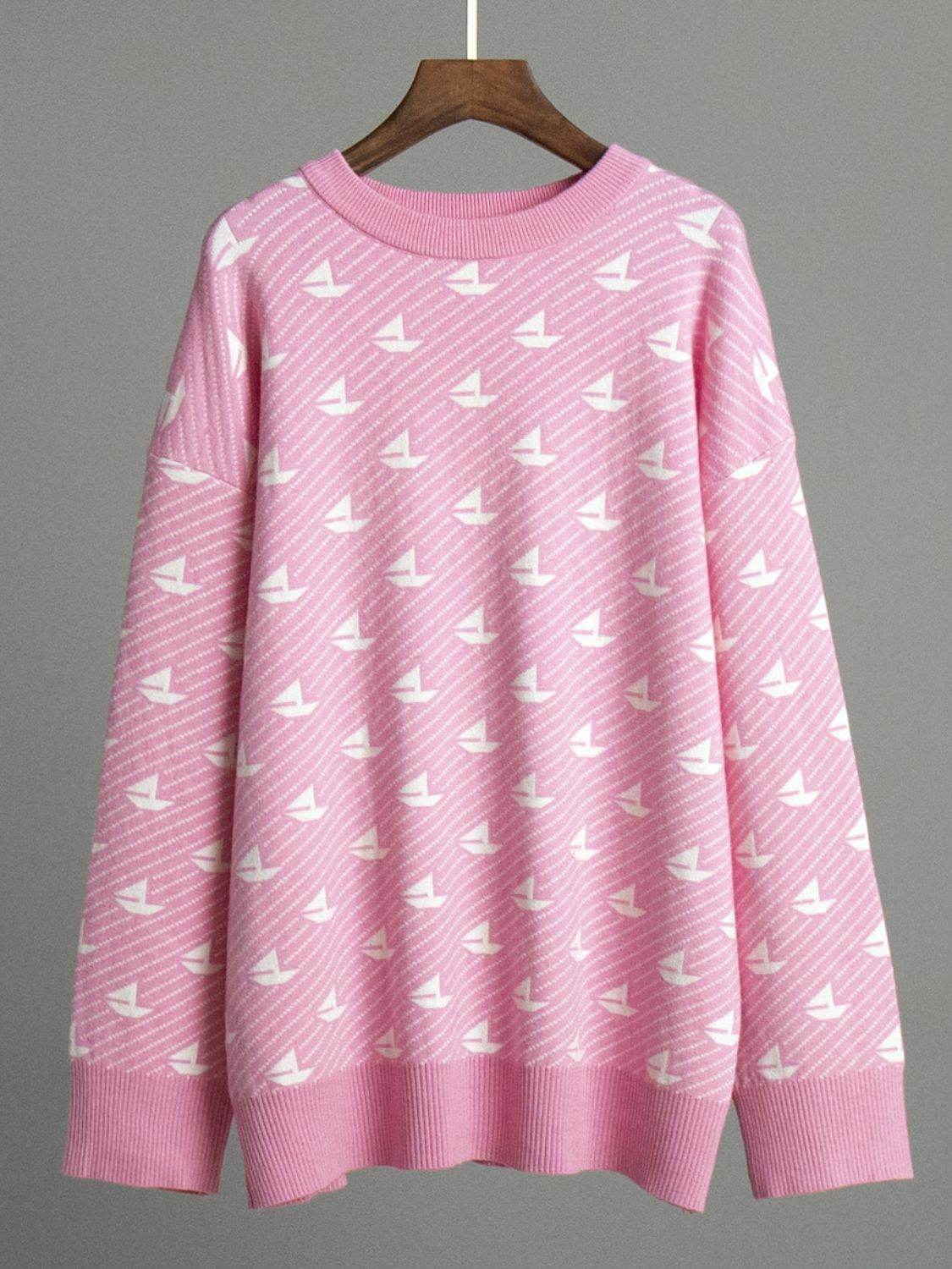 Contrast Round Neck Long Sleeve Sweater - DaTrendStore.Com