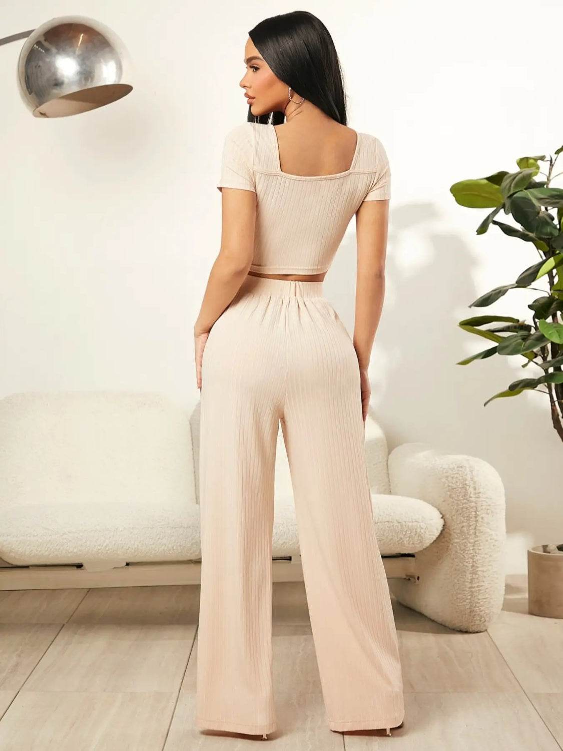 Square Neck Top and Pants Set - DaTrendStore.Com