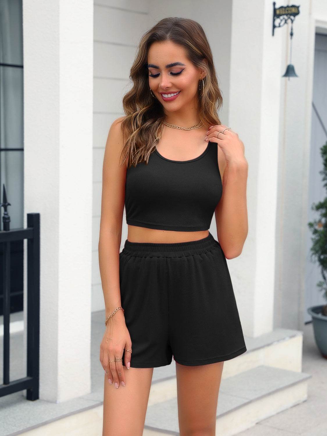 Scoop Neck Tank and Shorts Set - DaTrendStore.Com