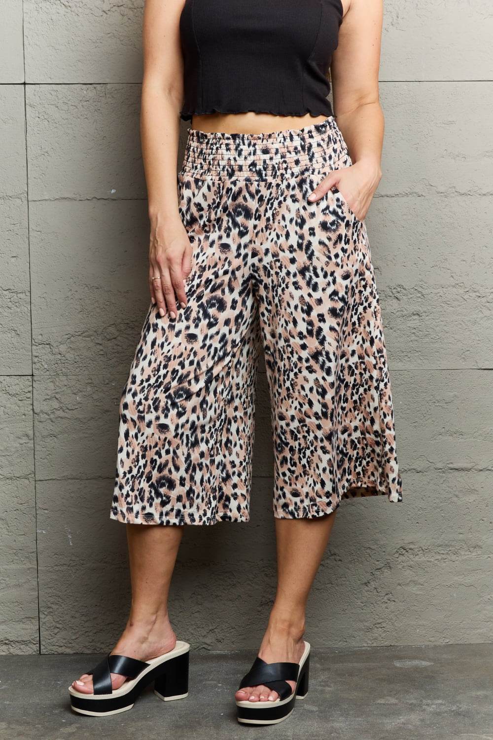 Ninexis Leopard High Waist Flowy Wide Leg Pants with Pockets - DaTrendStore.Com