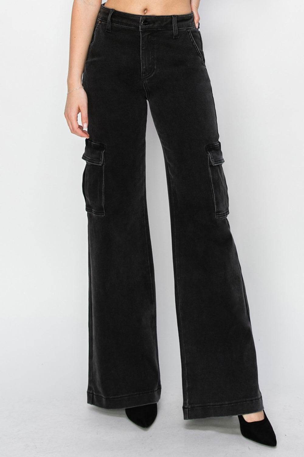 Risen Full Size High Rise Wide Leg Cargo Jeans - DaTrendStore.Com