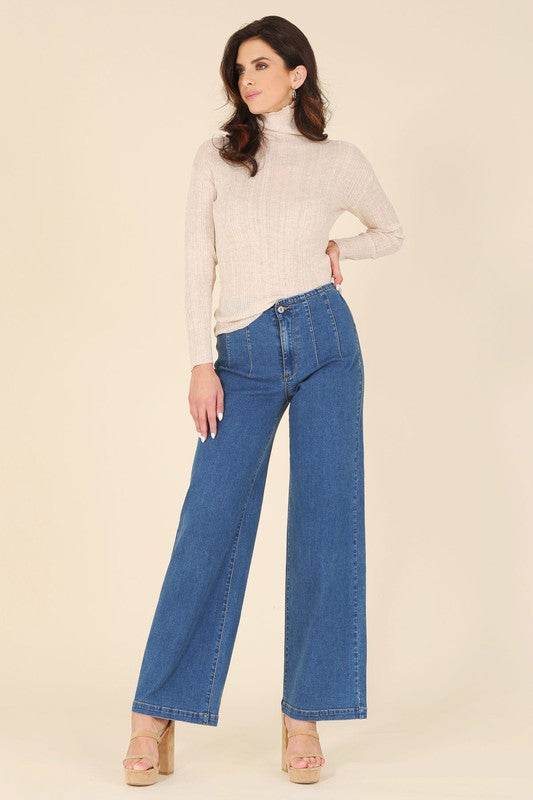 Wool blended mock neck sheer sweater - DaTrendStore.Com