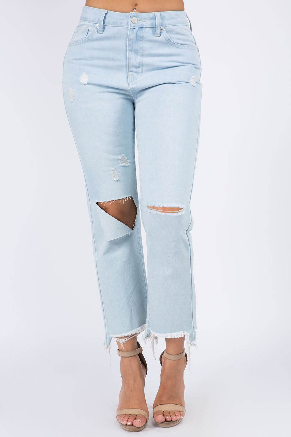 American Bazi High Waist Distressed Raw Hem Jeans - DaTrendStore.Com