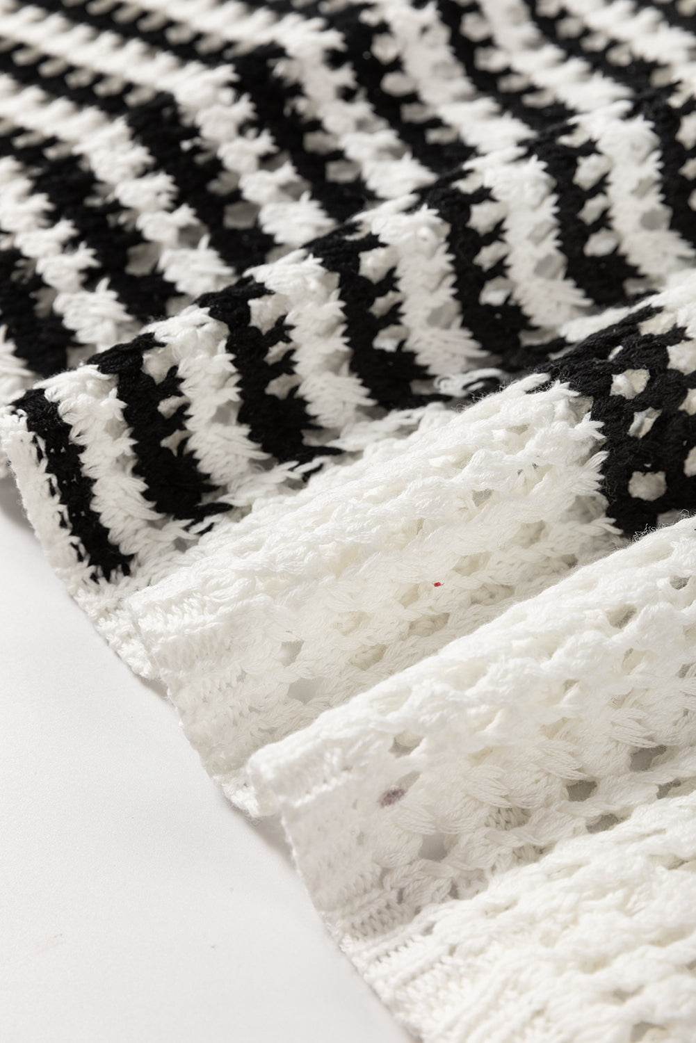 Contrast Striped Crochet Long Sleeve Knit Cover Up - DaTrendStore.Com