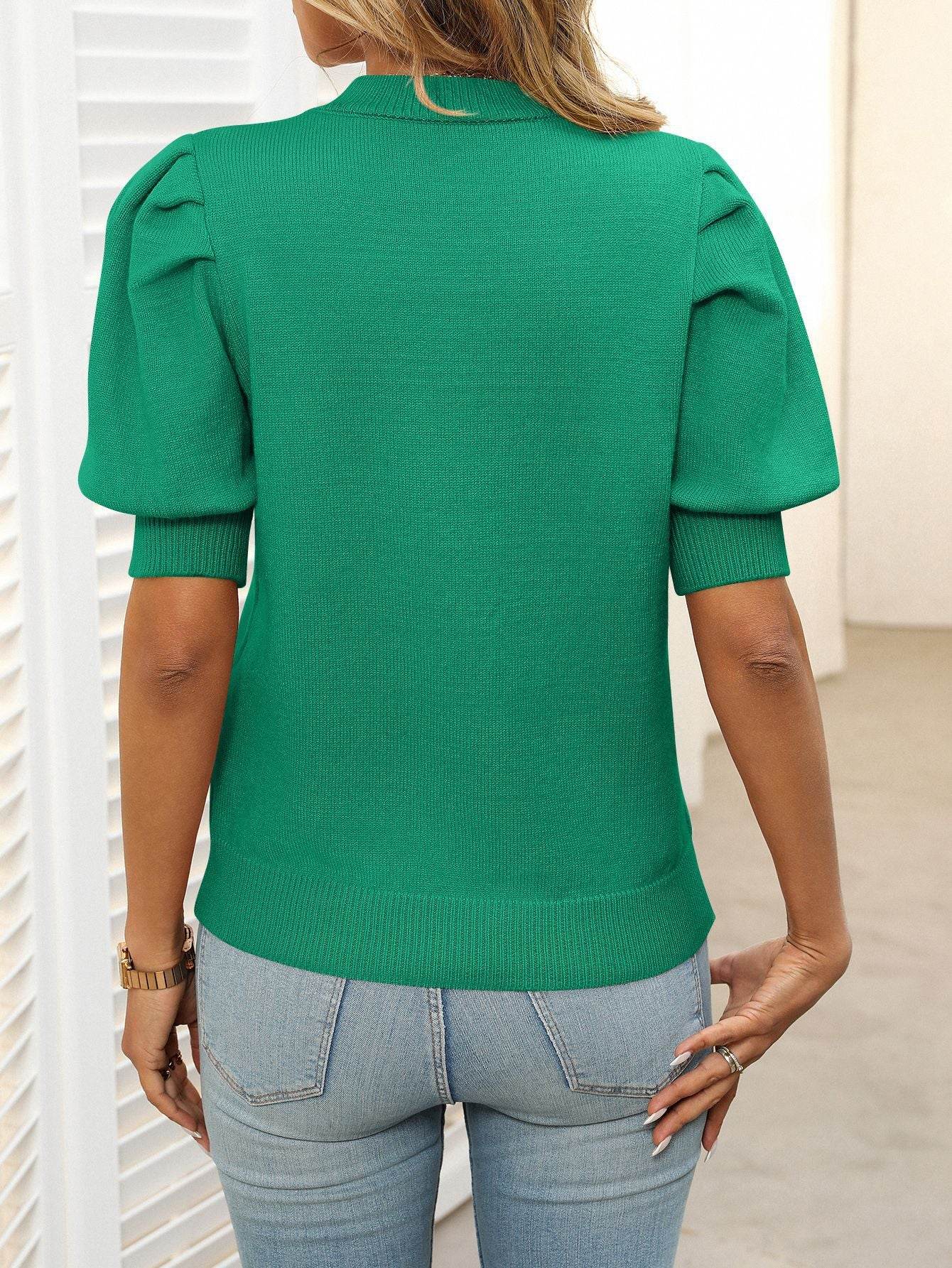 Mandy Mock Neck Puff Sleeve Sweater - DaTrendStore.Com