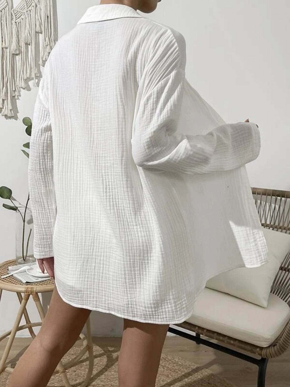 Dropped Shoulder Button Up Top and Elastic Waist Shorts Set - DaTrendStore.Com