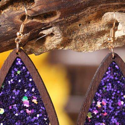 Sequin Wood Teardrop Earrings - DaTrendStore.Com