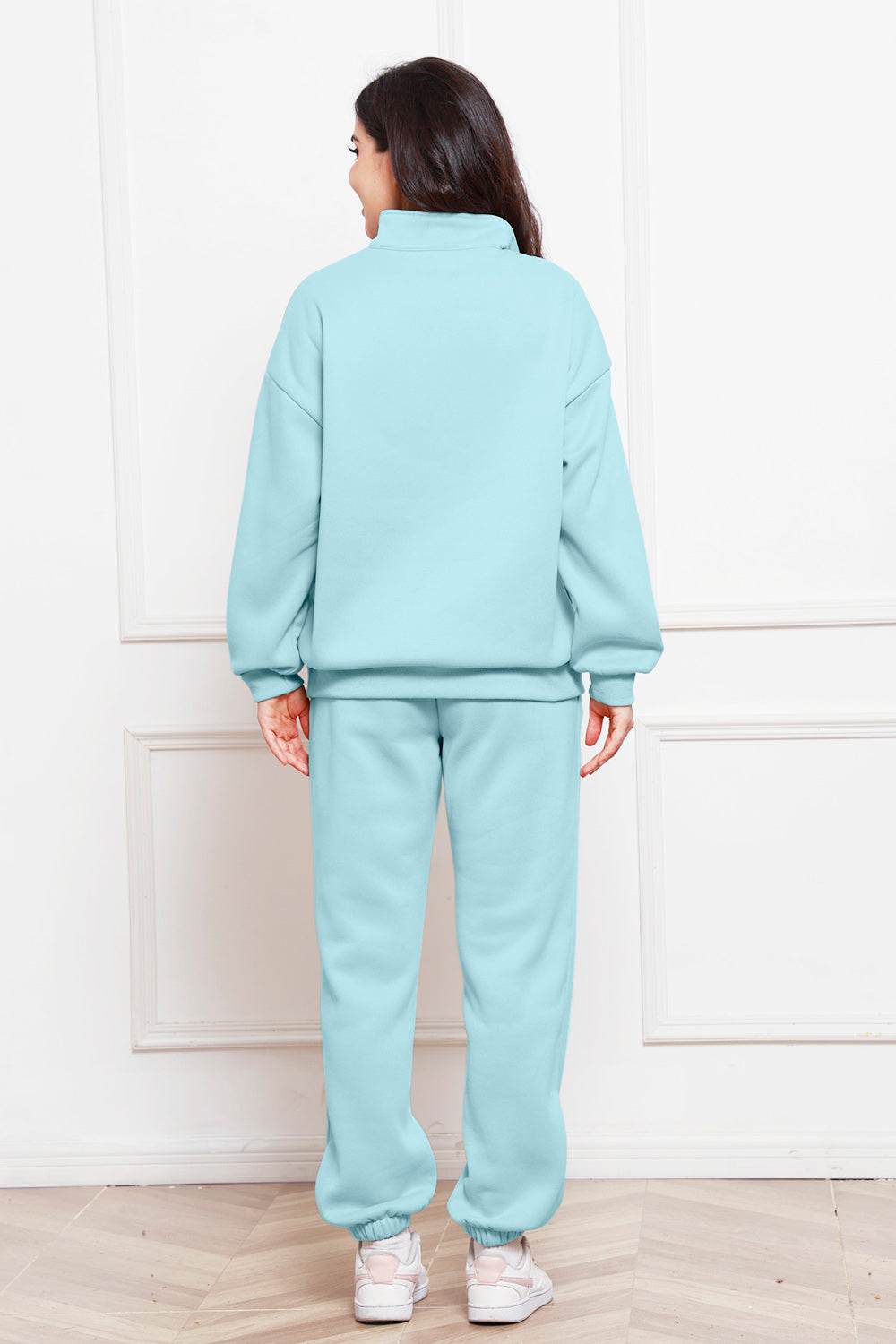 Half Zip Long Sleeve Sweatshirt and Pants Set - DaTrendStore.Com