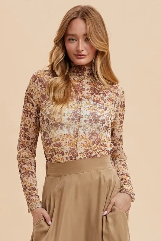 Annie Wear Ivory/Gold Floral Mesh Top