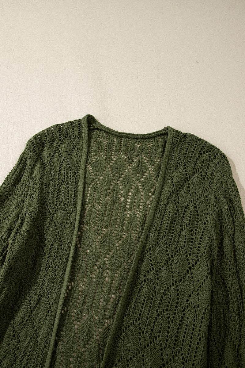 Openwork Open Front Long Sleeve Cardigan - DaTrendStore.Com