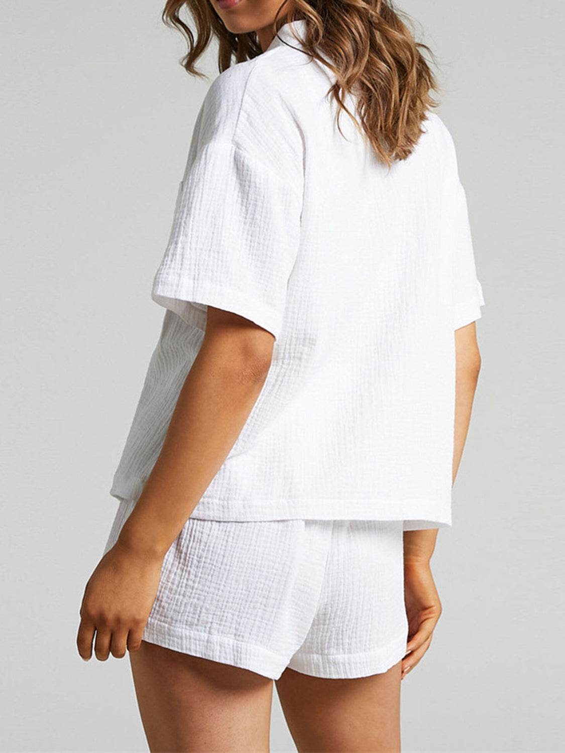 Texture Button Up Shirt and Shorts Set - DaTrendStore.Com