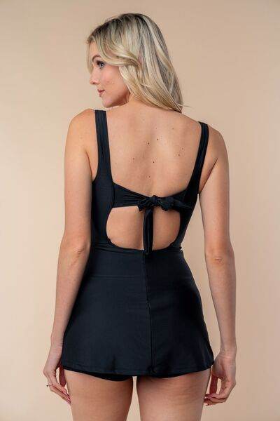White Birch Full Size Sleeveless Tie Back Performance Knit Swim Dress - DaTrendStore.Com