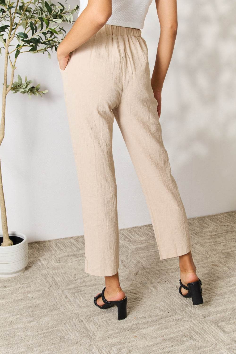 Shiny Pull-On Pants with Pockets - DaTrendStore.Com