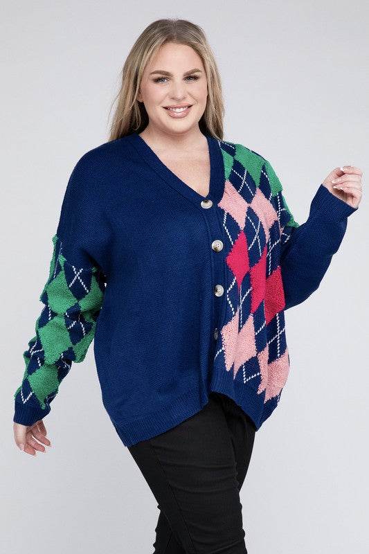 Plus V Neck Button Front Cardigan - DaTrendStore.Com
