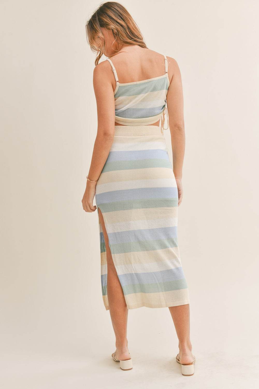 MABLE Striped Knit Cami and Midi Skirt Set - DaTrendStore.Com