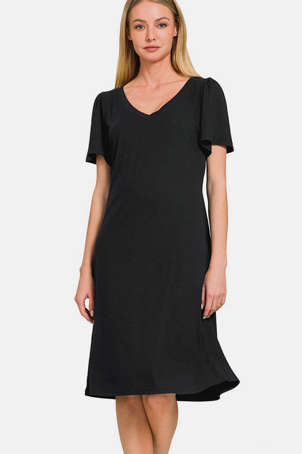 Zenana V-Neck Short Sleeve Dress - DaTrendStore.Com