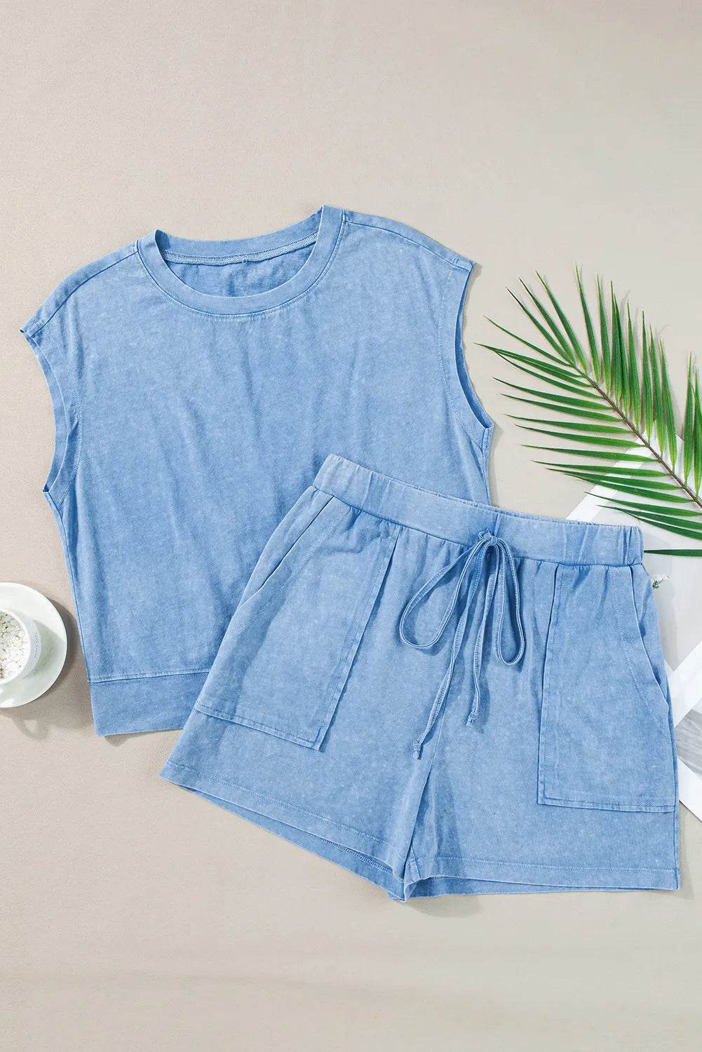 Round Neck Short Sleeve Top and Shorts Set - DaTrendStore.Com